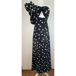 Mable Polka Dot Ruffle One Shoulder Maxi Dress Small Style #MD443 NWT ***FLAW***